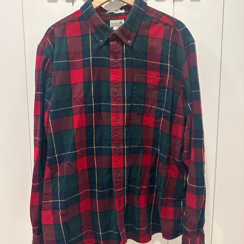 L.L. Bean Red and Green Plaid Button-Down Shirt